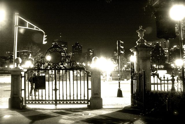 boston public garden entry black white