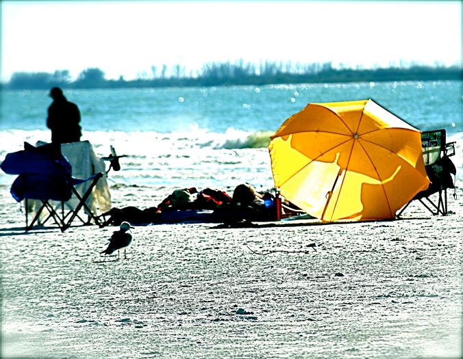 florida de soto park beach yellow umbrella