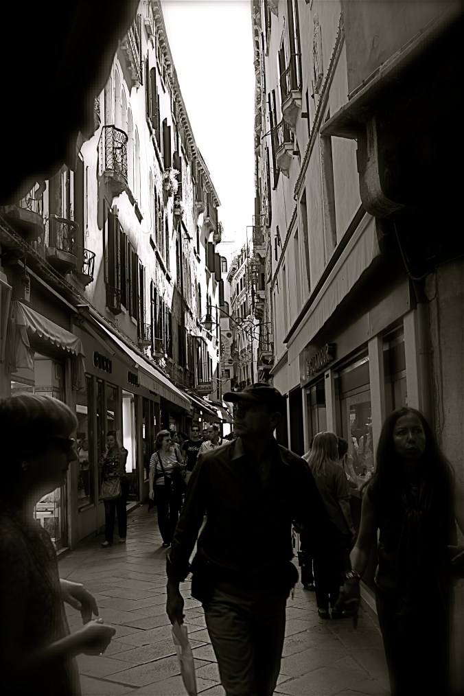 venice people black white narrow street