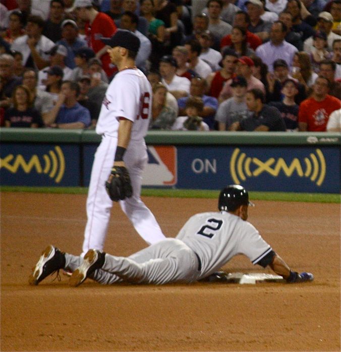 boston fenway red sox yankees game april 7 2010 yankees number 2 derek jeter sliding second base