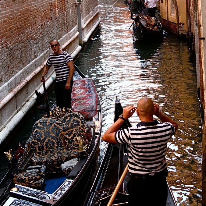 venice grand canal two gondolas