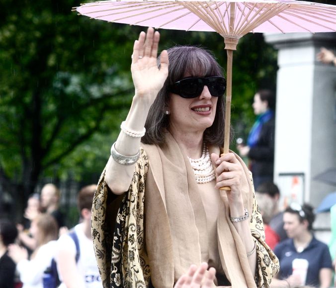boston parade woman with umbrella