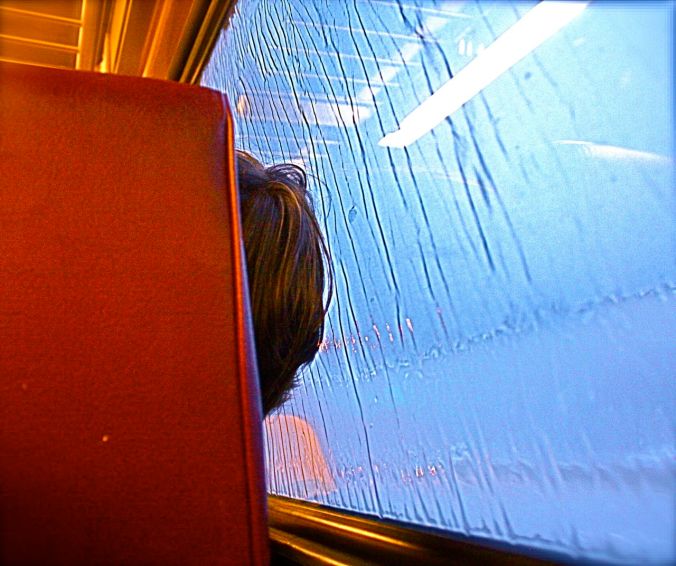 boston commuter rail back of woman's head