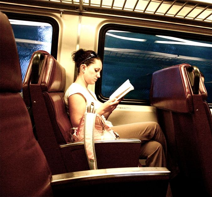 boston commuter rail girl reading book