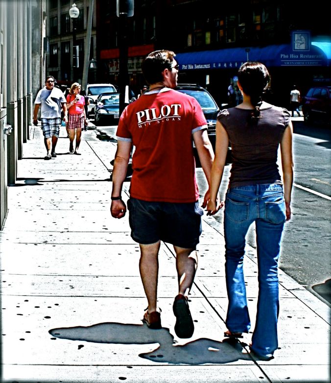 boston people walking around downtown