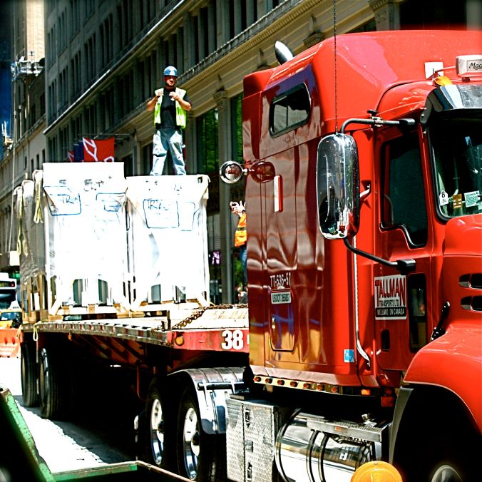 new york city 33rd street red truck construction worker