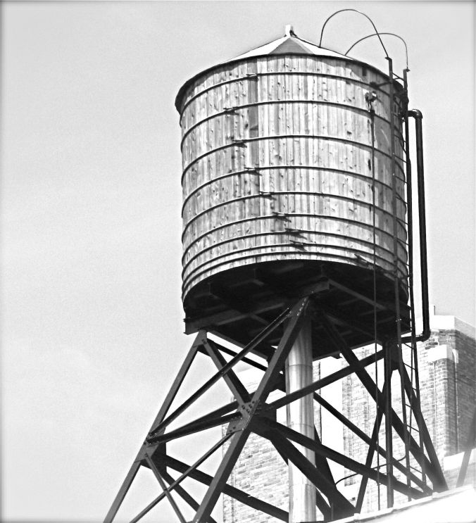 new york city avenue of the americas water tank black white