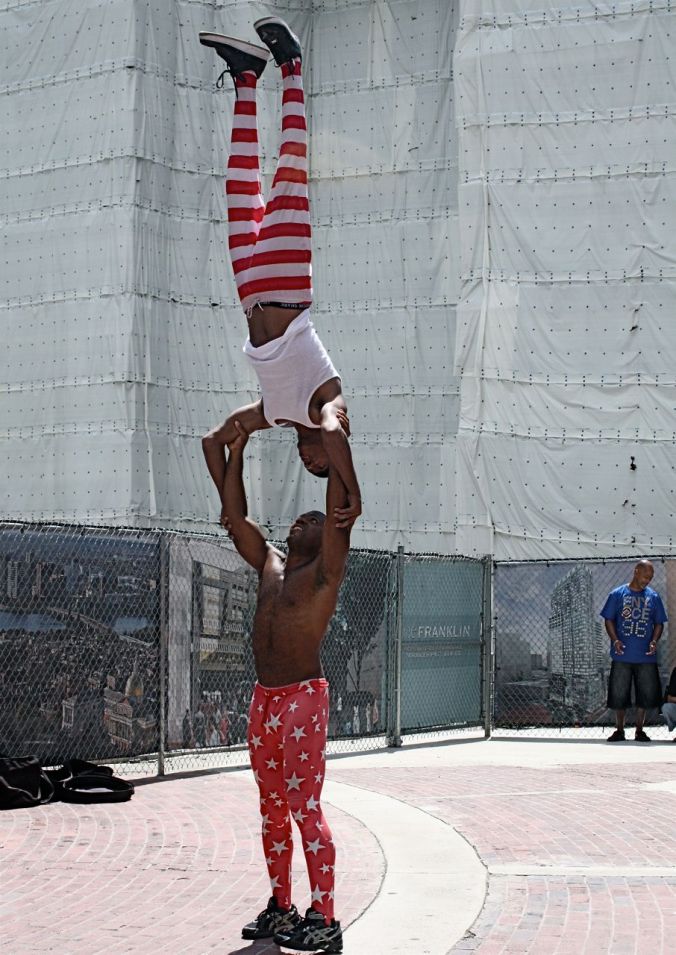 boston downtown crossing street performers hand stands