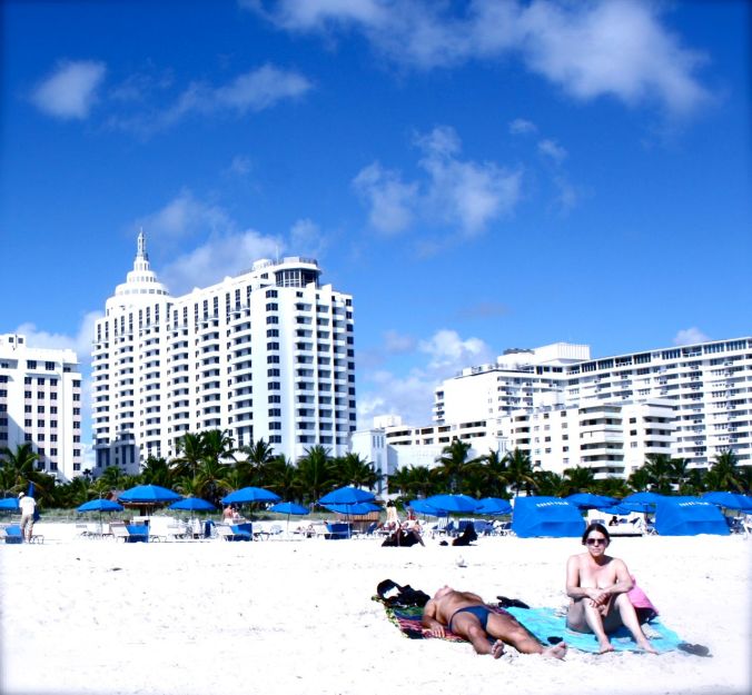 miami beach people on the beach white blue