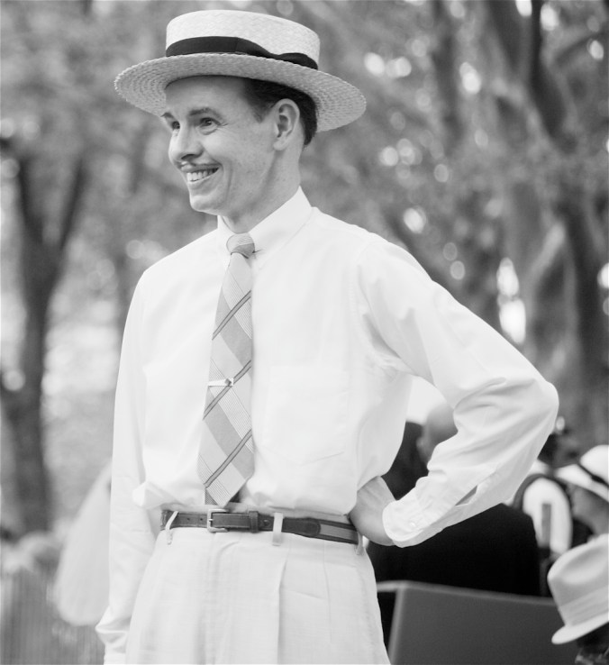 new york city governors island jazz age party man in hat black white