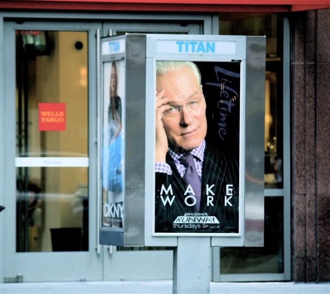 new york city midtown tim gunn on phone booth