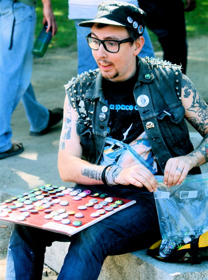 boston downtown crossing man in spiked shoulder suit