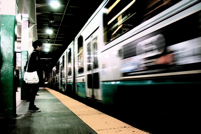 boston boylston street station green line november 11 2011 train going by