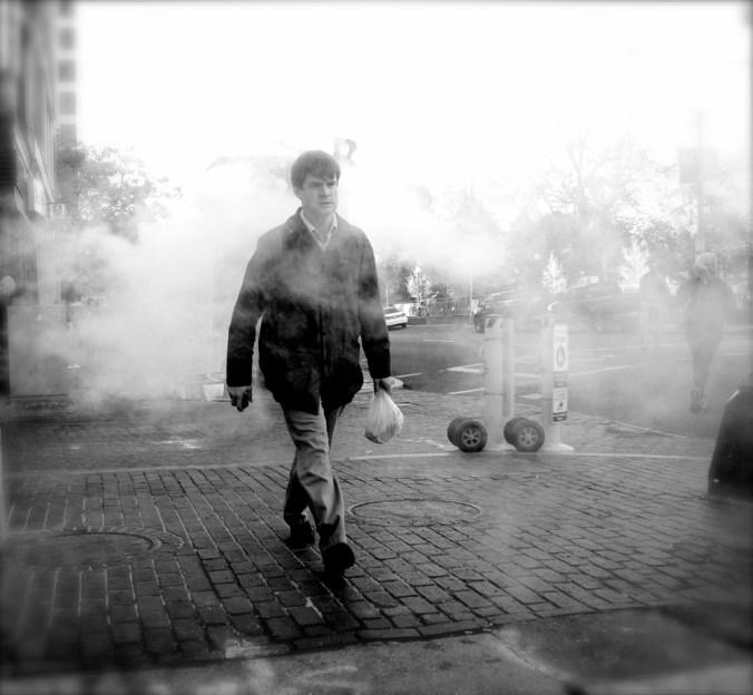 boston downtown crossing steam man black white