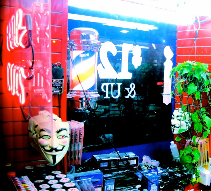 boston allston hair salon guy fawkes mask