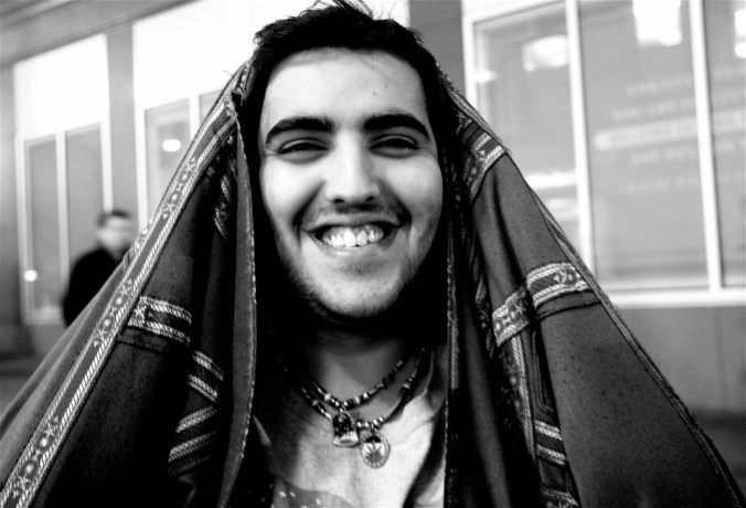 boston downtown crossing portrait coat black white