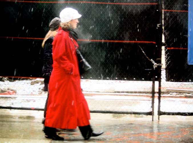 new york city snow storm december 29 2012 red coat