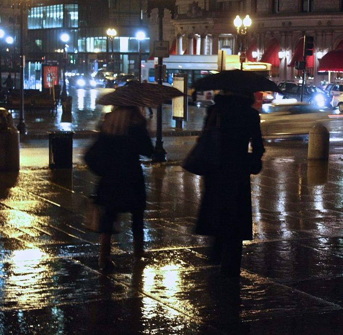 boston copley square library outside during rain storm
