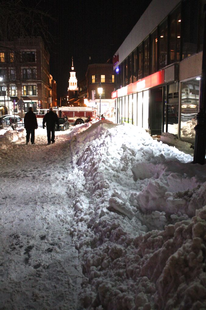boston cambridge harvard in background snow piles