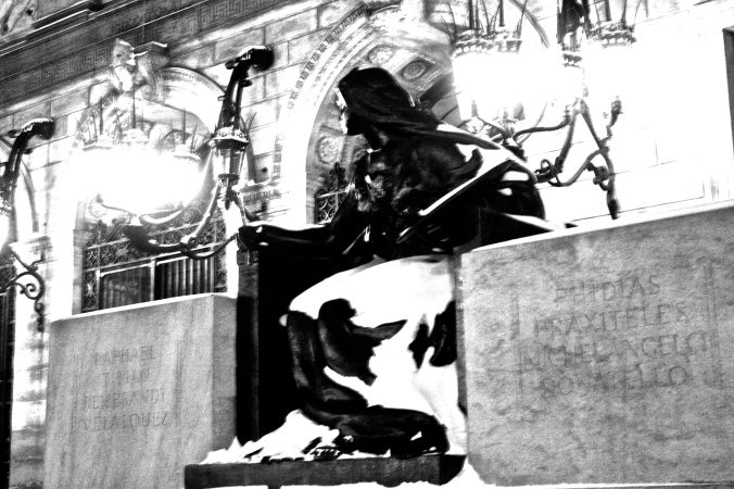 boston copley library snow statue