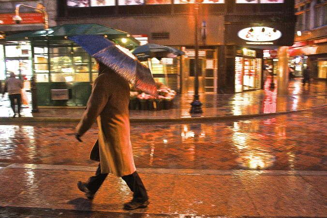 boston downtown crossing rain storm umbrella