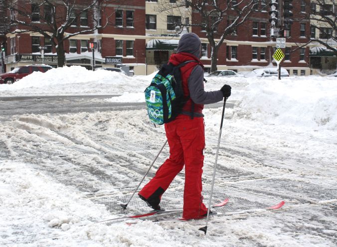 boston snow storm february 9 blizzard nemo person skiing on warren street