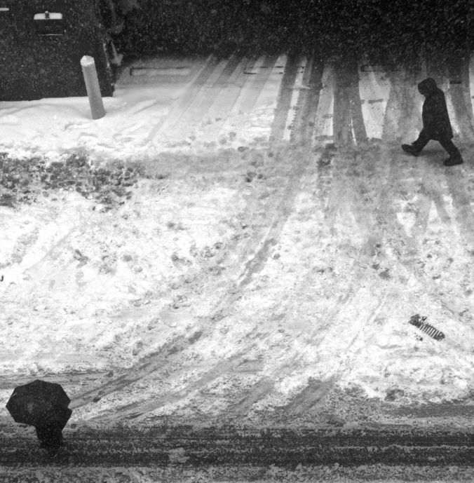 boston chauncey street snow umbrella people walking