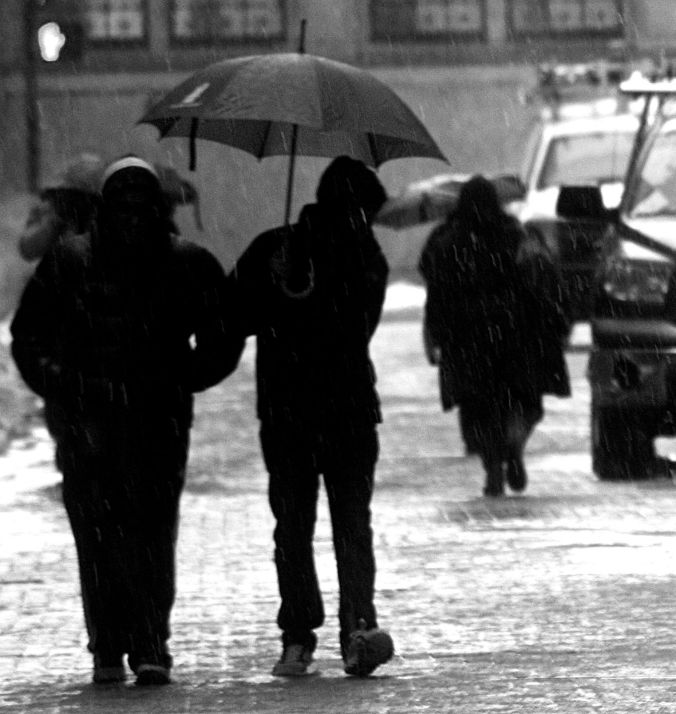 boston downtown crossing people in the rain