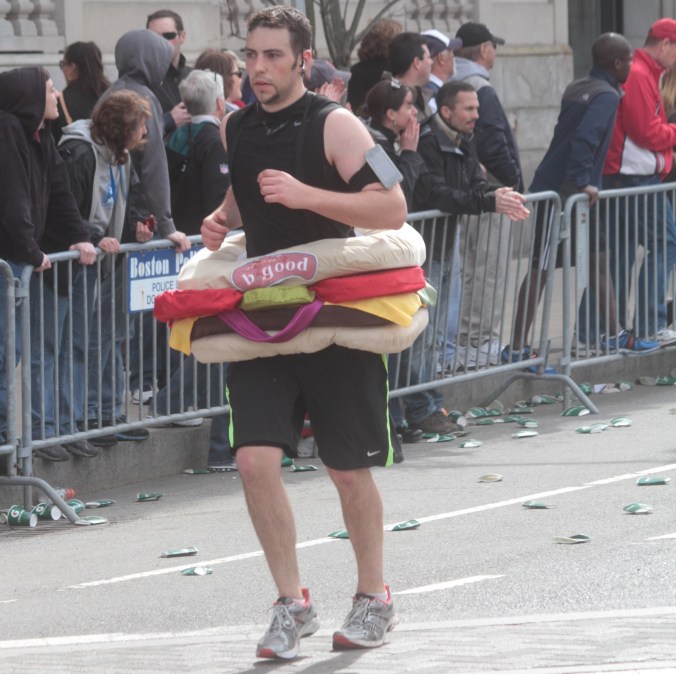 boston marathon 2013 man in b good hamburger outfit