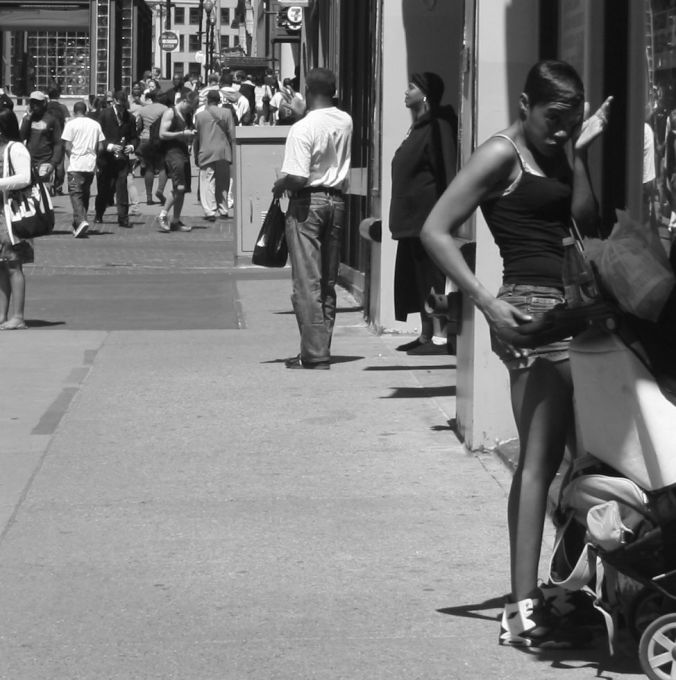 boston downtown crossing person waiting in doorway