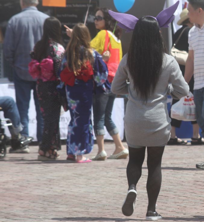 boston government center japanese festival may 19 2013 woman in purple bunny ears