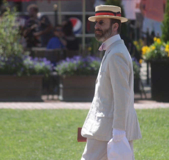 boston boston common man in boater linen suit