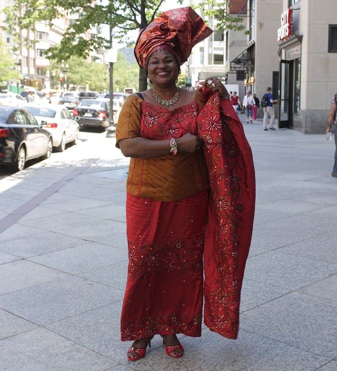 boston copley square woman nigerian outfit head dress