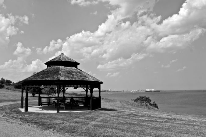 boston harbor spectacle island gazebo black white