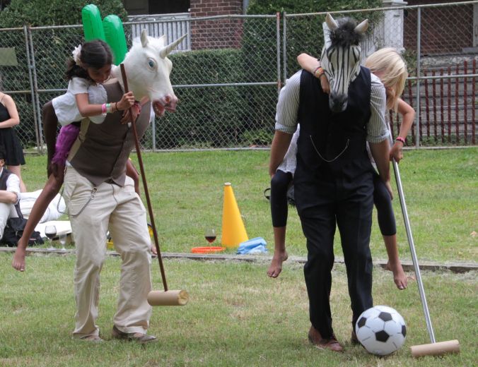new york city governors island 20 jazz age party 2013 men in unicorn and horse heads playing crochet