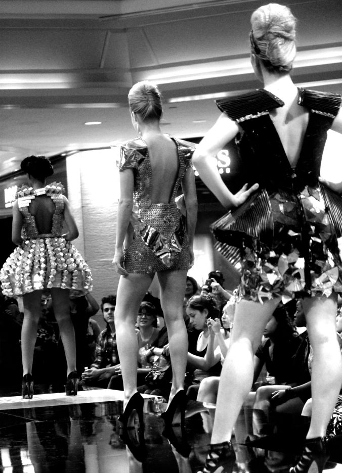 boston fashion week october 2 women in silver dresses back view