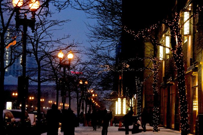 boston boylston street lights winter snow