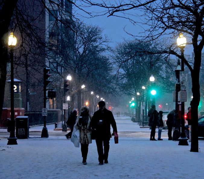 boston newbury street snow blue