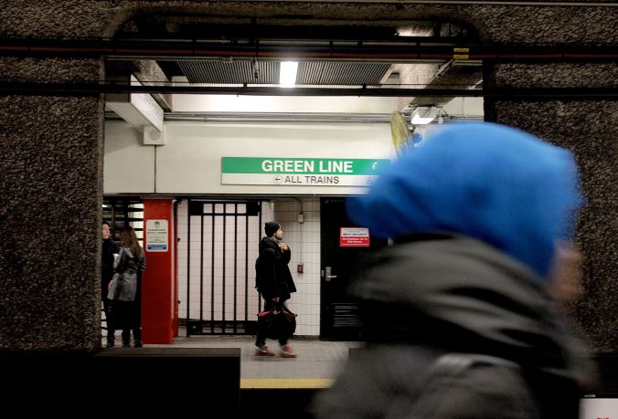 boston downtown crossing station woman in blue head covering