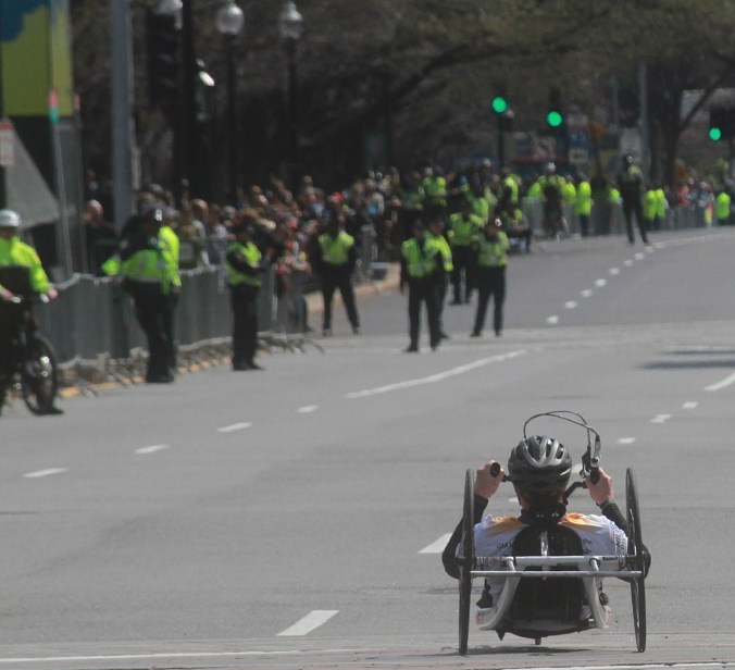 boston marathon april 21 beacon street handicapped racer kenmore square 2