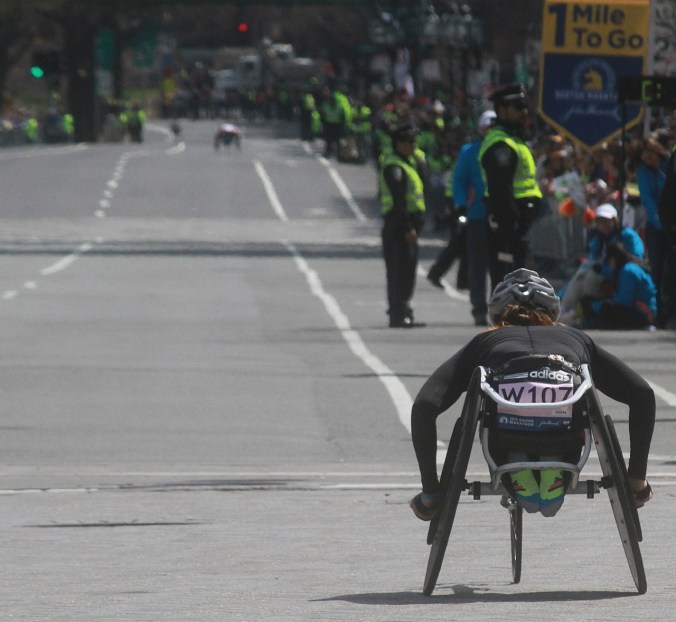boston marathon april 21 beacon street handicapped racer w 107