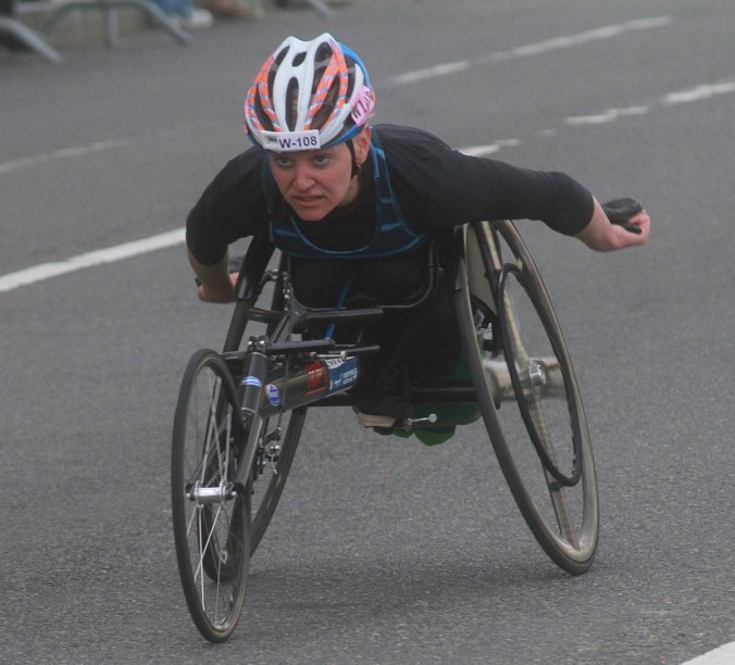 boston marathon april 21 beacon street handicapped racer w 108