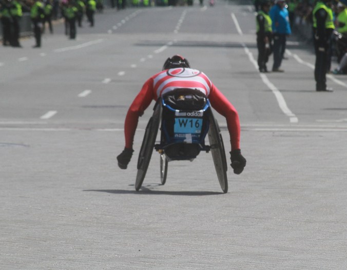 boston marathon april 21 beacon street handicapped racer w16
