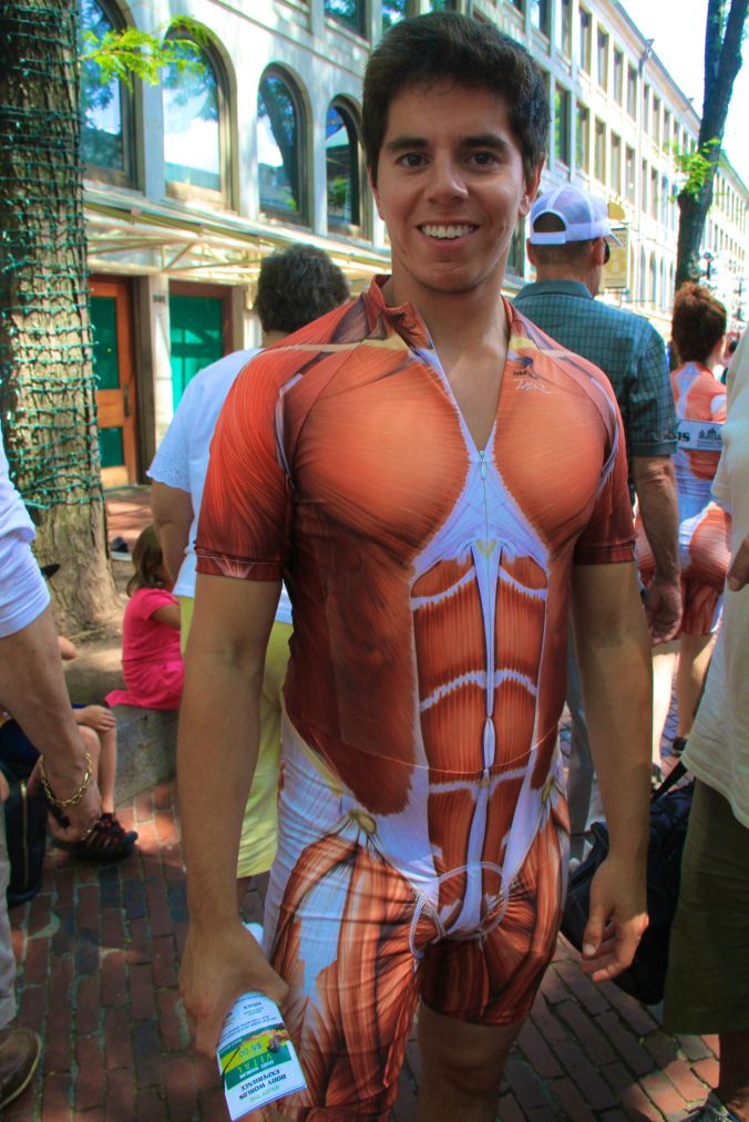 boston faneuil hall july 26 wahlberg wahlburgers promotion man in bodies exhibit suit