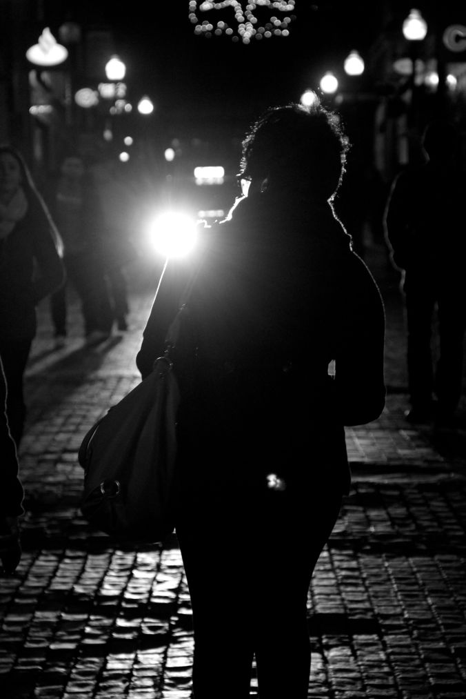 boston downtown crossing lights cars black white