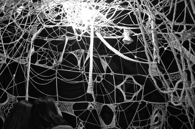 boston institute of contemporary art fiber sculpture exhibit knitted spider web
