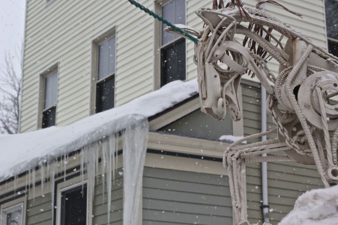boston jamaica plain winter february 17 2015 wire horse icicles