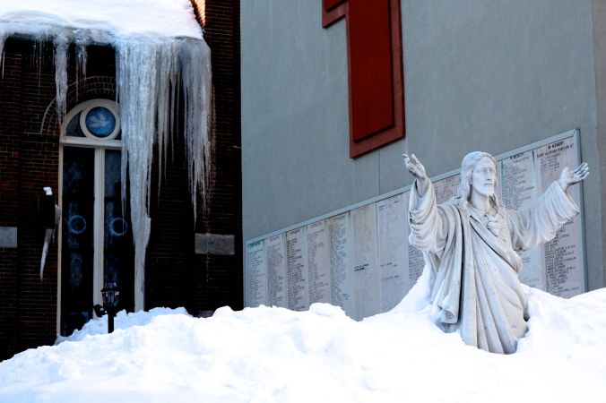 boston north end catholic church statues snow 5