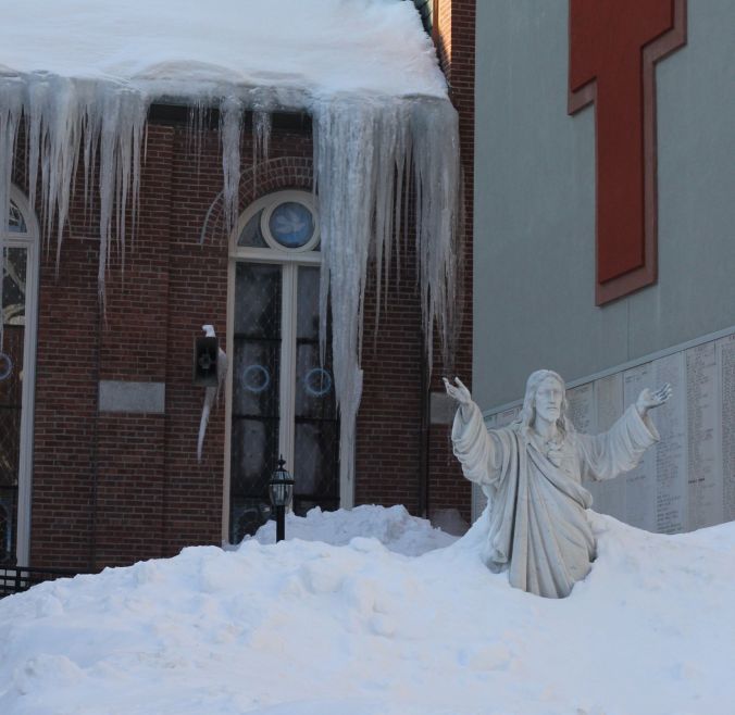 boston north end catholic church statues snow 6