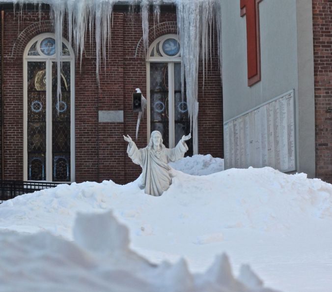 boston north end catholic church statues snow 7